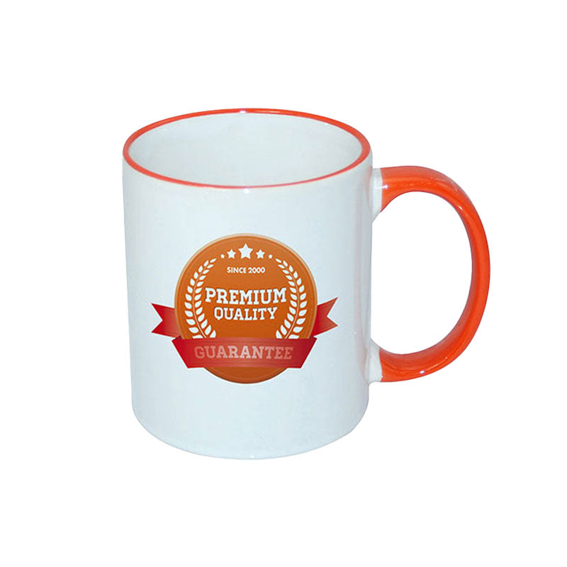 TAZAS BLANCAS CON ASA Y BORDES DE COLORES 11ONZ