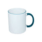 TAZAS BLANCAS CON ASA Y BORDES DE COLORES 11ONZ