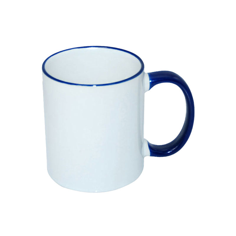 TAZAS BLANCAS CON ASA Y BORDES DE COLORES 11ONZ