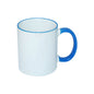 TAZAS BLANCAS CON ASA Y BORDES DE COLORES 11ONZ