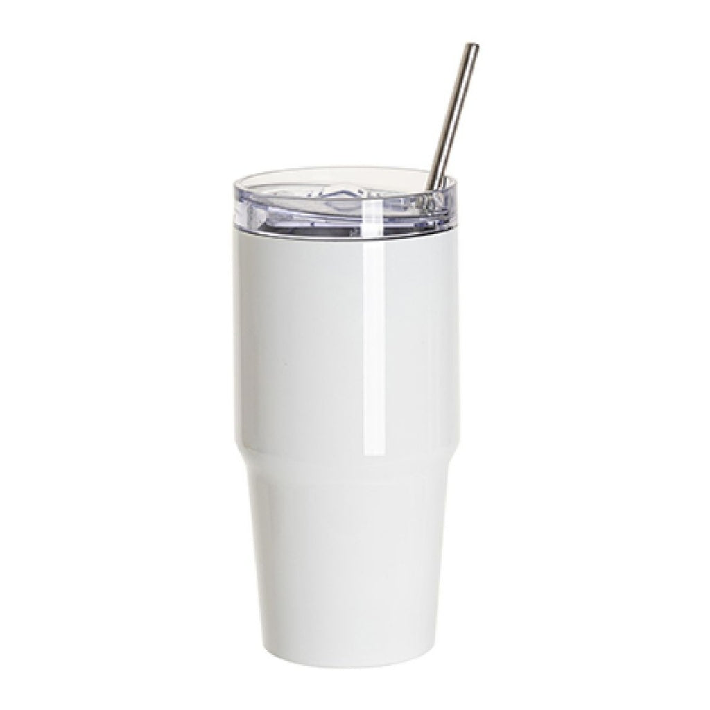 Vasos de Viajeros (Blanco) 20onz/600mL - Acero Inoxidable con Sorbete y Tapa