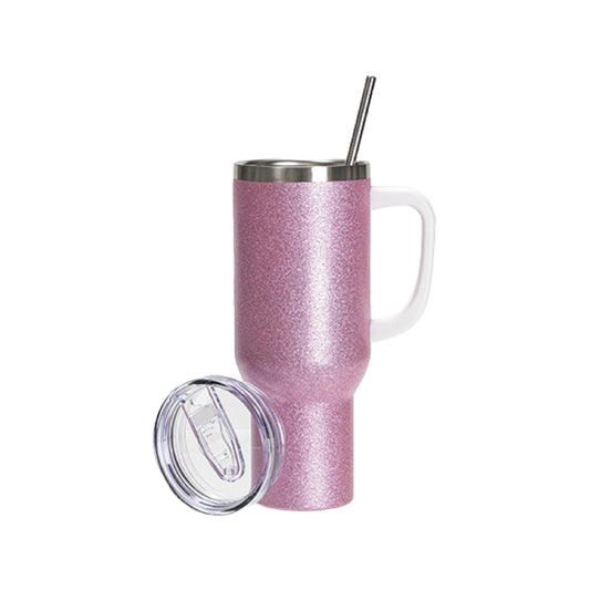 Vasos de Viajeros Glitter Rosado con Asa 40onz/1200mL