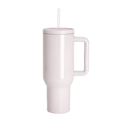 Vasos de Viajeros (Blanco con Asa) 30onz/900mL - Acero Inoxidable con Sorbete y Tapa (C-16)