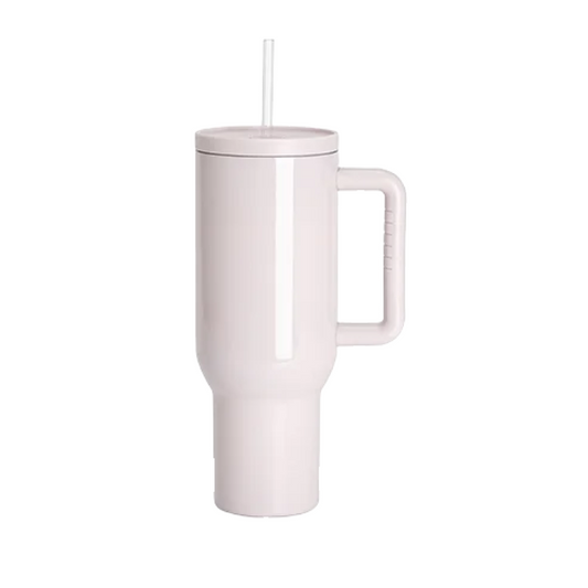 Vasos de Viajeros (Blanco con Asa) 30onz/900mL - Acero Inoxidable con Sorbete y Tapa (C-16)