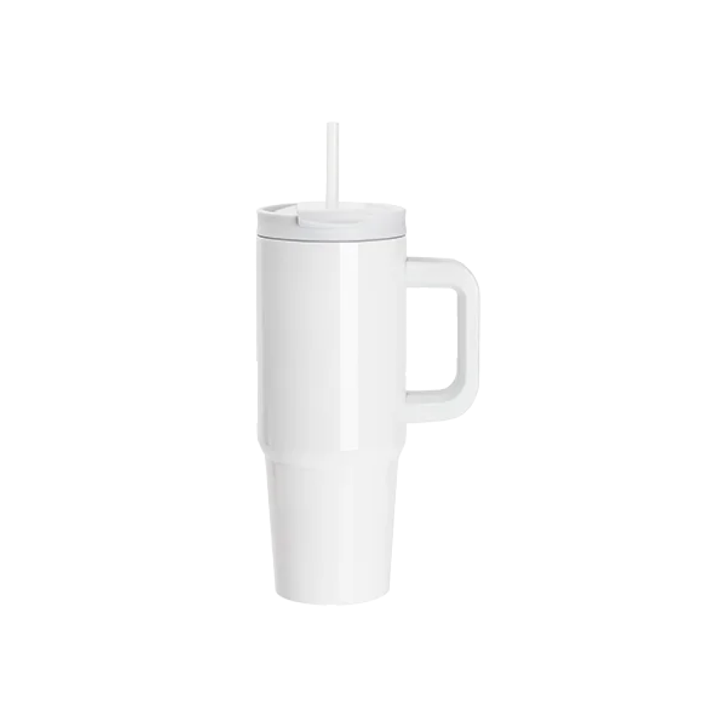 Vasos de Viajeros (Blanco con Asa) 30onz/900mL - Acero Inoxidable con Sorbete y Tapa (C-16)