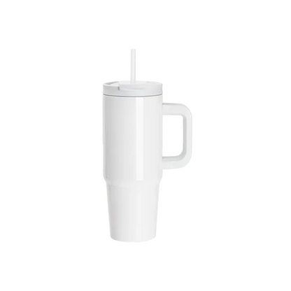 Vasos de Viajeros (Blanco con Asa) 30onz/900mL - Acero Inoxidable con Sorbete y Tapa (C-16)