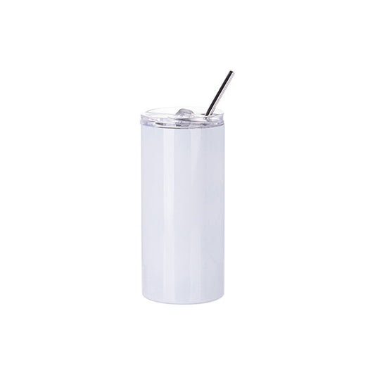 VASO BLANCO DE ACERO INOXIDABLE CON SORBETE Y TAPA 16ONZ